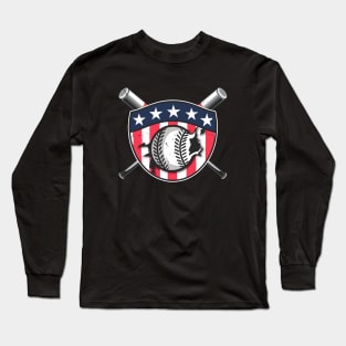 Baseball Player Badge American Flag Team Long Sleeve T-Shirt